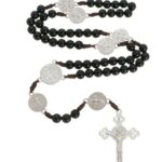 Terço com Entremeios da Medalha de São Bento e Contas Pérola - Preto