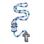 Terço Infantil com Contas Coloridas e Medalhas Emborrachadas - Azul Escuro