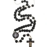 Terço para Pescoço com Medalha de São Bento em Madeira - Preto